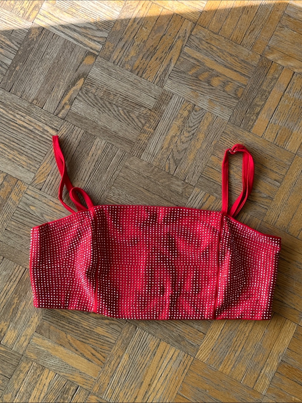 12th Tribe Red Rhinestone Crop Top with Zipper